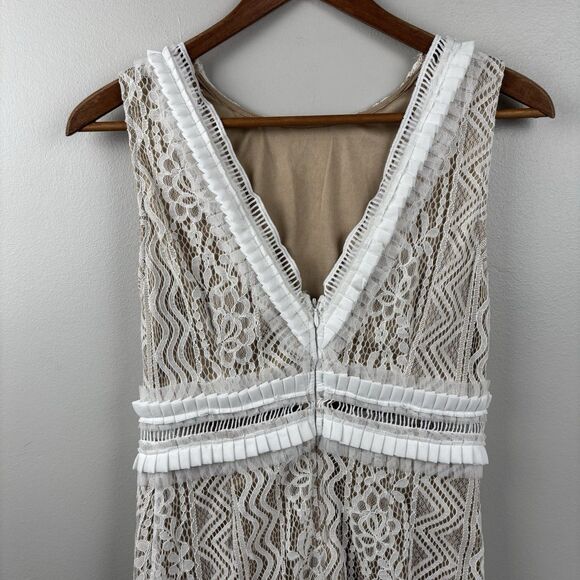 Lulus Dress Off White Floral Lace SMALL Maxi Long Tiered Ruffle Wedding Formal - Picture 4 of 9